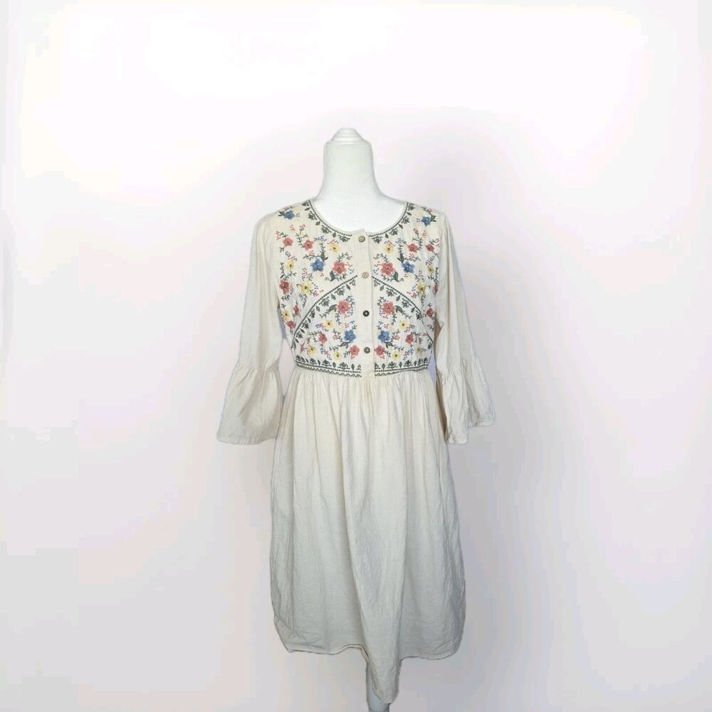 POLAGRAM DRESS SZ M OFF‎ WHITE EMBROIDERED MULTICOLOR FLORAL LONG